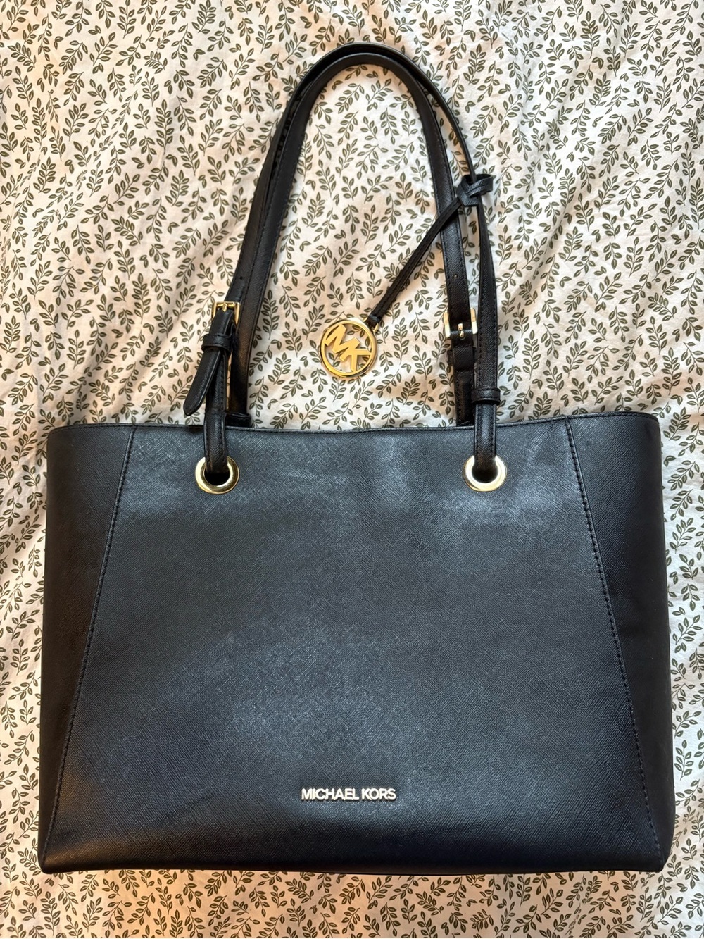 Michael Kors Black Leather Tote with Gold Accent